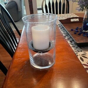 Hammered Glass Candle Holder w/ Rustic Metal Insert.